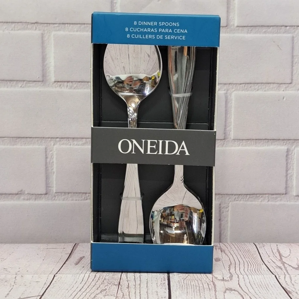Oneida Stainless Cresta Set Of 8 Dinner Spoons Boxed 895448